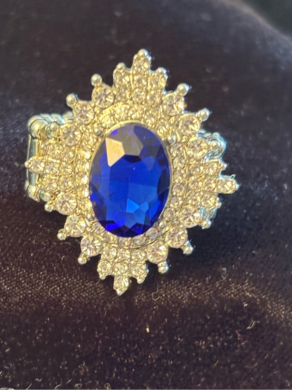 Blue Oval Crystal Halo Statement Ring - Women Jewelry